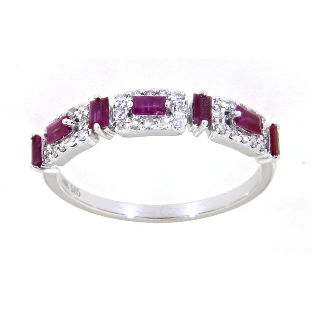 Baguette Diamond Ruby Gemstone Band White Gold